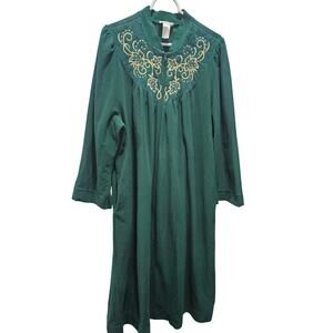 Vintage Vanity Fair Green Gold Embroidered Long Robe Old Hollywood XL